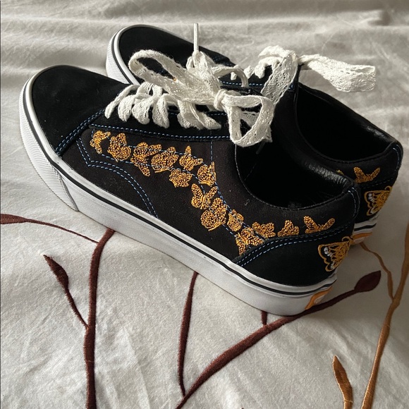 Vans Day of the Dead Dia de los Muertos Black Skater Shoes 7 EUC - Picture 4 of 7